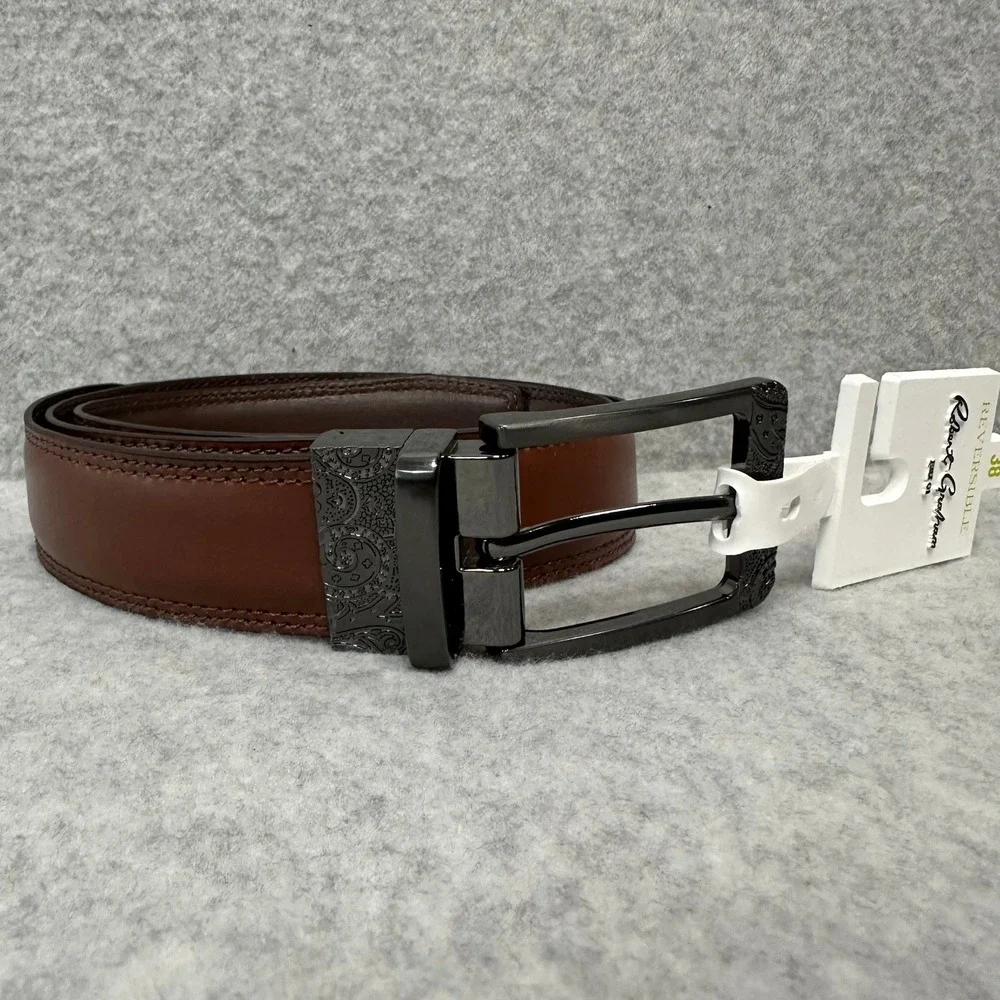 Robert Graham Men's Size 38 Reversible Cognac Brown Leather Dress Belt NWT